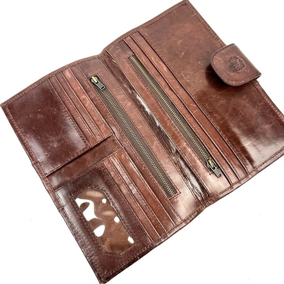 Elf Brand Leather Wallet Brown Marrakech Clutch Organizer Large Perforate Bifold - Picture 6 of 10